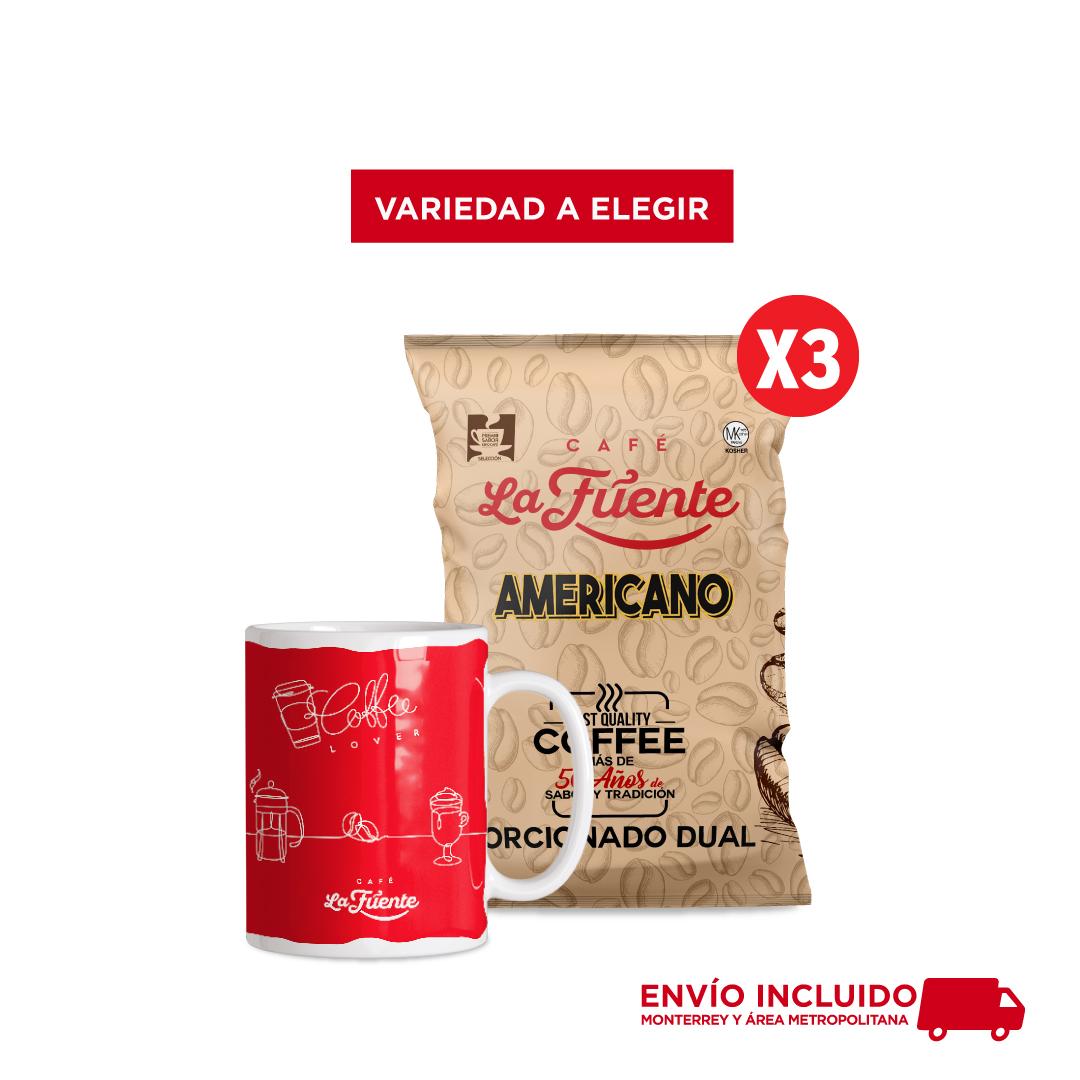 3 bolsas de Café La Fuente de 200 gr. + Taza a elegir