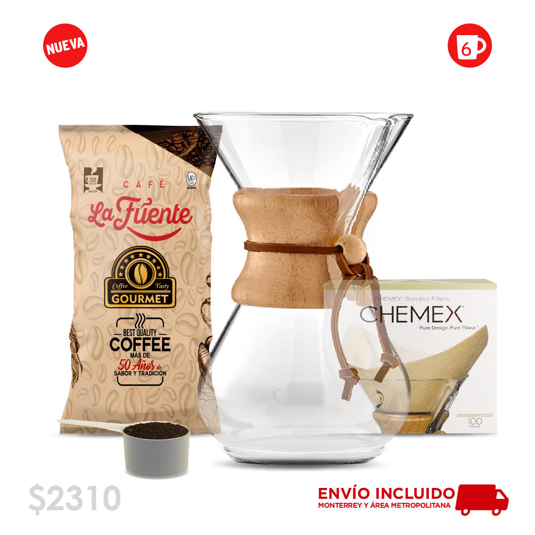 Chemex 6 tazas + Café Gourmet 500 gr + 100 filtros naturales + Cuchara  medidora - Café Molido en Monterrey - Café para tu negocio