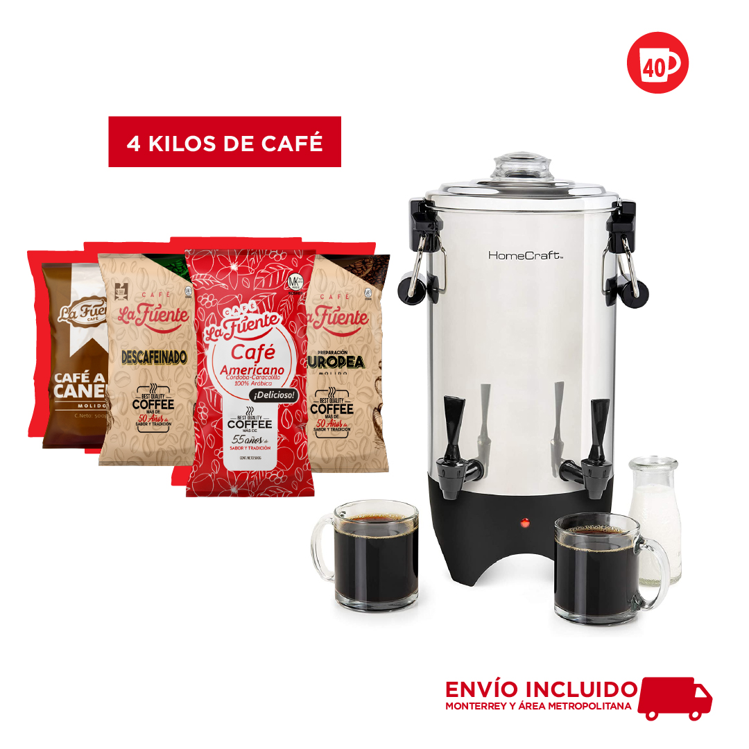 Kit Inicial. Micro-Empleados. (1 Cafetera percoladora 45 tzas. + 4 kg. café  variedad) - Café Molido en Monterrey - Café para tu negocio